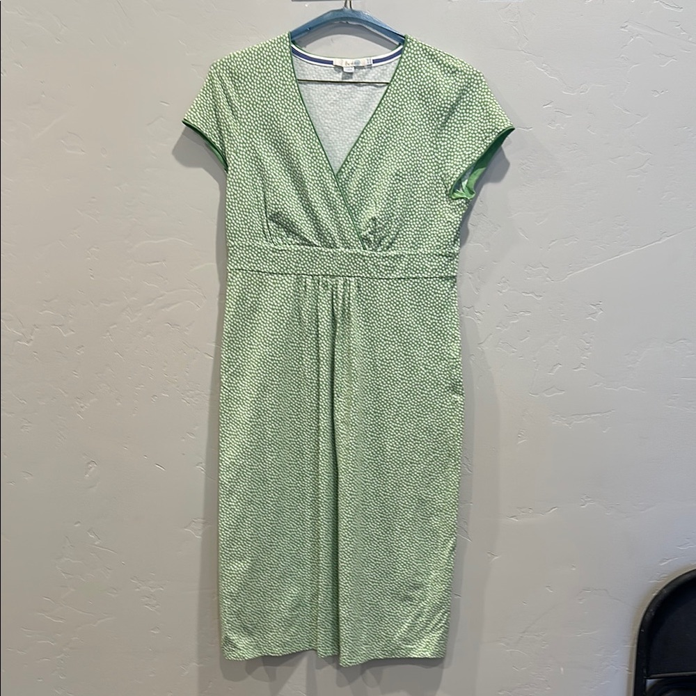 Boden Green V-Neck Polka Dot Midi Dress